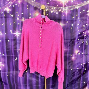 POL Clothing - Mock Neck Pearl Buttons Sweater - Pink - L - NWT